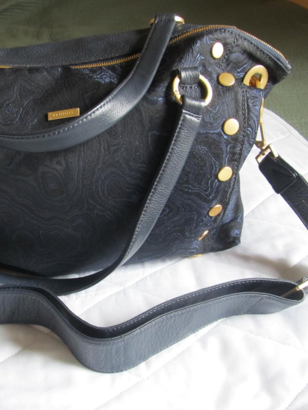 Hammitt Navy Leather/fabric big Tote Bag Gold color Hardware